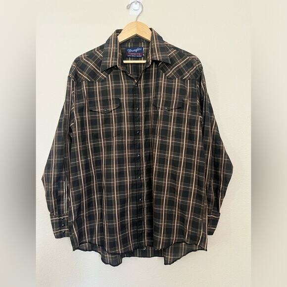 Vintage 90s Wrangler single needle tailoring black snap buttons Western shirt - Picture 1 of 11